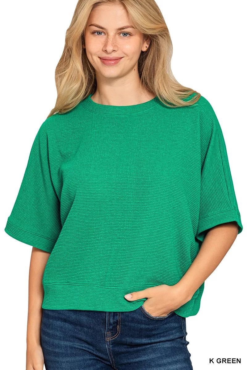 Double Knit Banded Bottom Short Sleeve Top