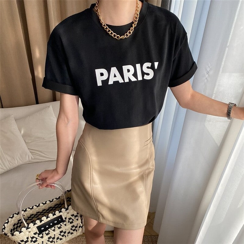 Bold Solid Letter Print Crew Neck T-Shirt