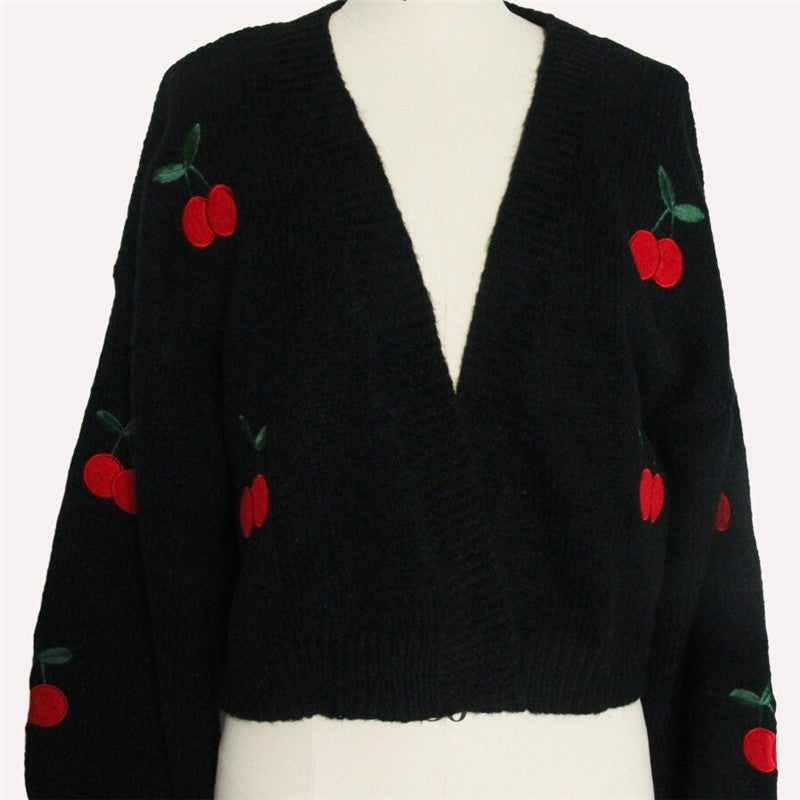 Loose Fit Embroidered Knit Cardigan Without Buttons
