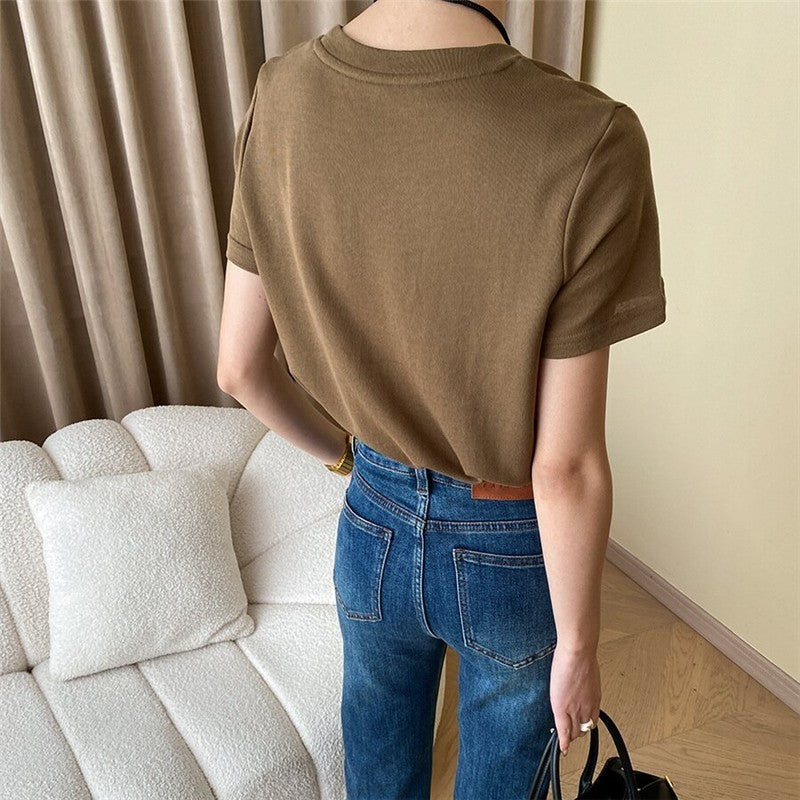Elegant Off-Shoulder Solid Color T-Shirt