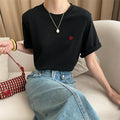 Embroidered Love Heart Casual Short Sleeve T-Shirt