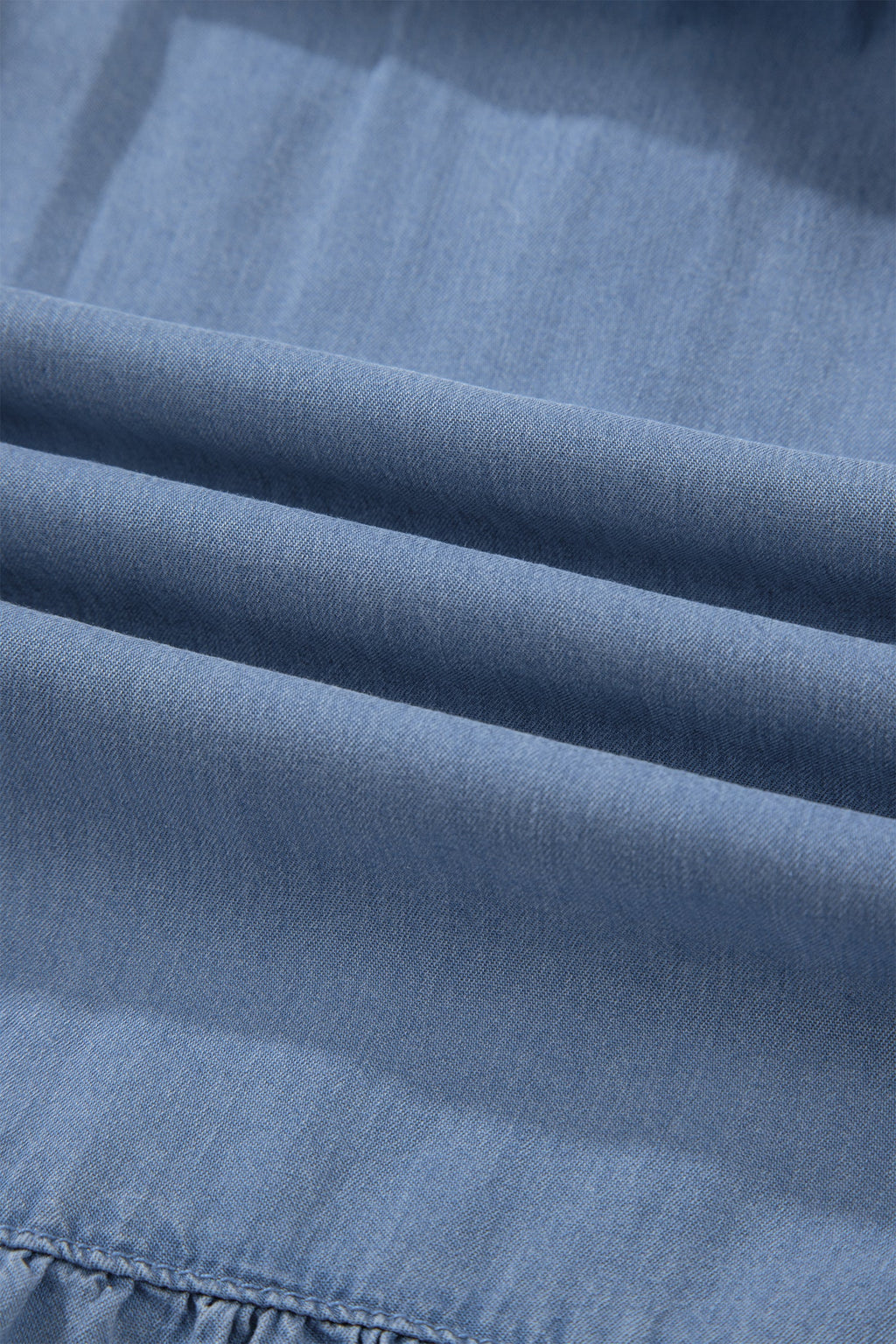 Beau Blue Elastic Waist Ruffled Tiered Flared Denim Maxi Skirt