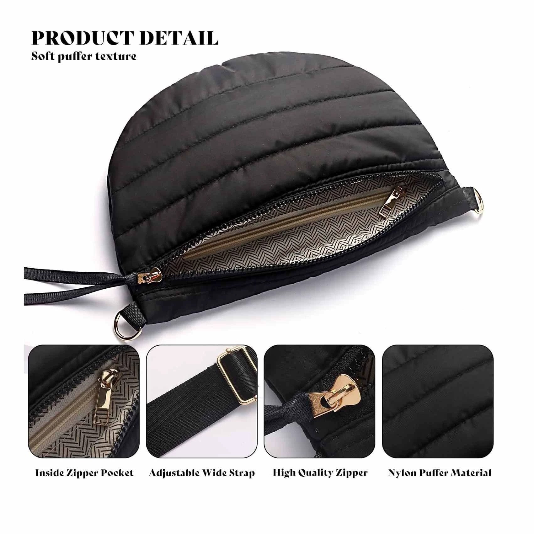 Women's Quilted Crossbody Bag - Casual Dumpling Shoulder Bag with Adjustable Strap