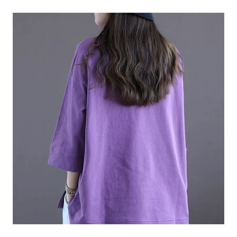 Casual Loose Fit Seven-Point Sleeve T-Shirt