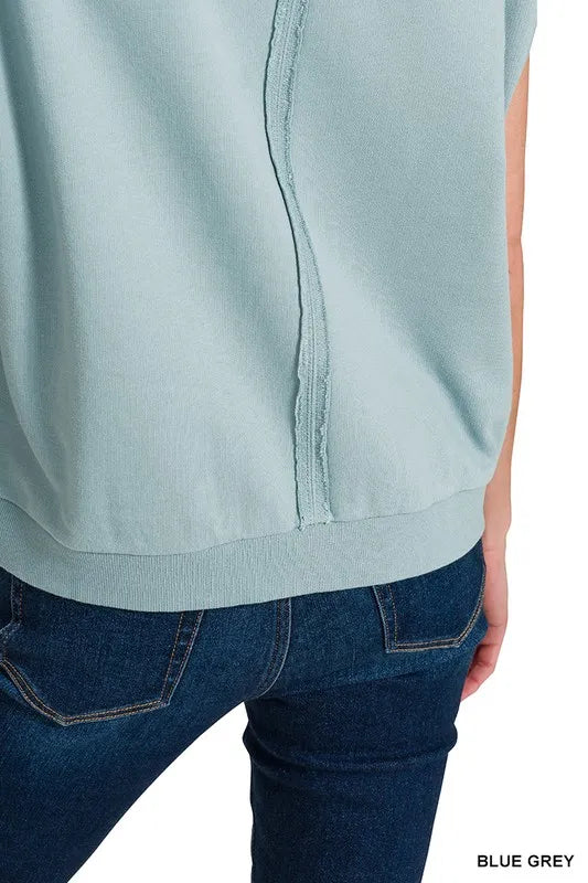 French Terry Round Neck Cap Sleeve T-Shirt