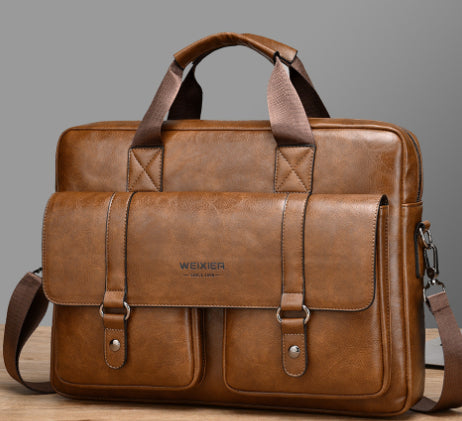 Men's Business Large-Capacity Shoulder Crossbody Briefcase | PU Leather Waterproof Bag