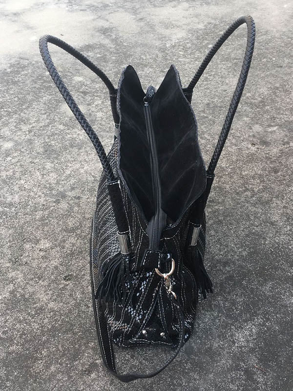 Split-Joint Striped Shoulder Sling Leather Bag
