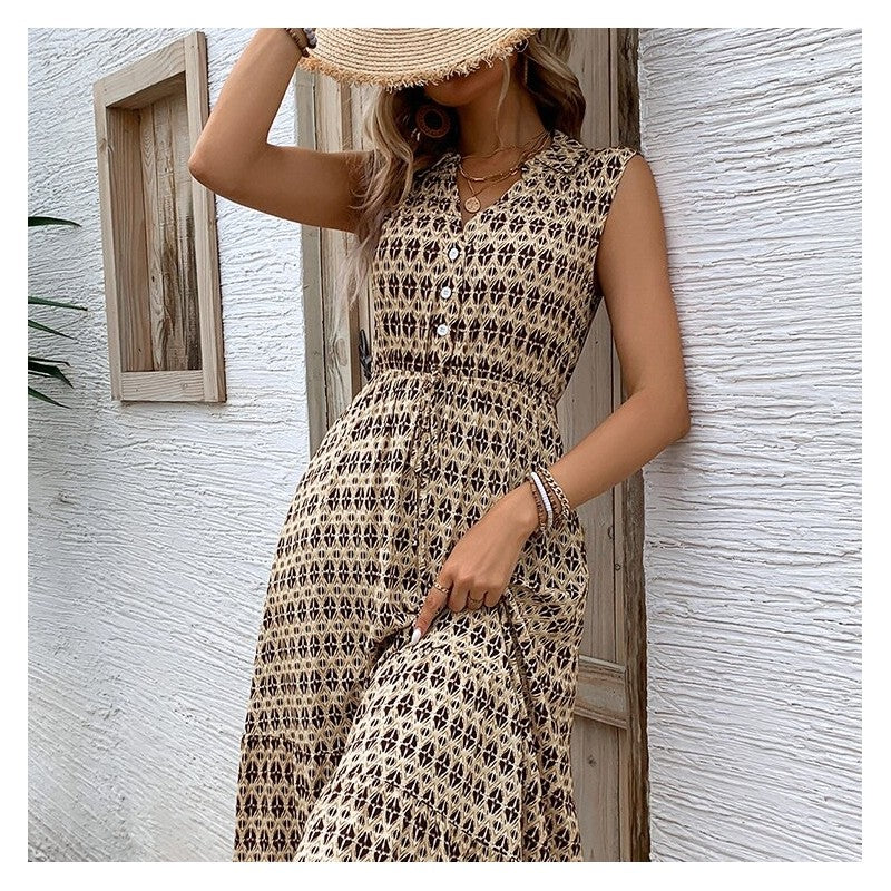 Sure! Here is an optimized title for your clothing product in English:

"Elegant V-Neck Sleeveless Maxi Dress