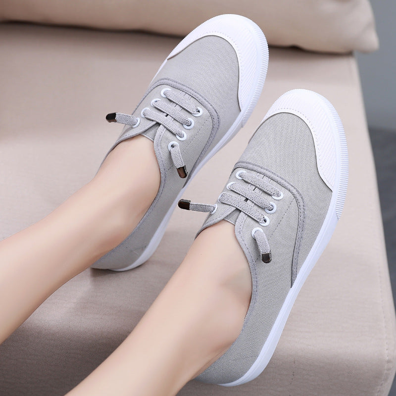 Women's White Canvas Slip-On Sneakers – Flat Sole, Multi-Color | Casual Everyday Shoes