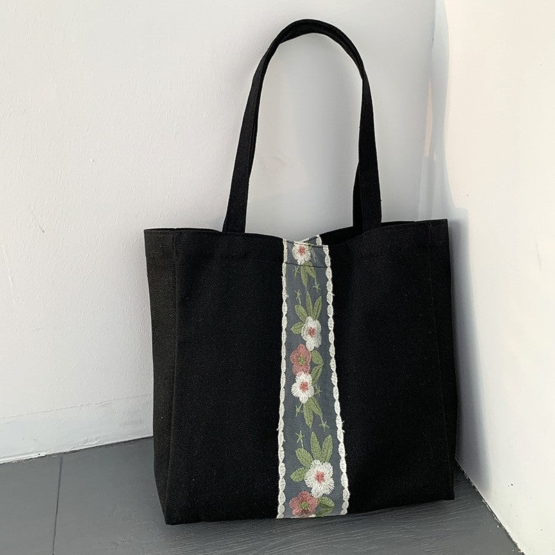 Embroidered Canvas Shoulder Bag