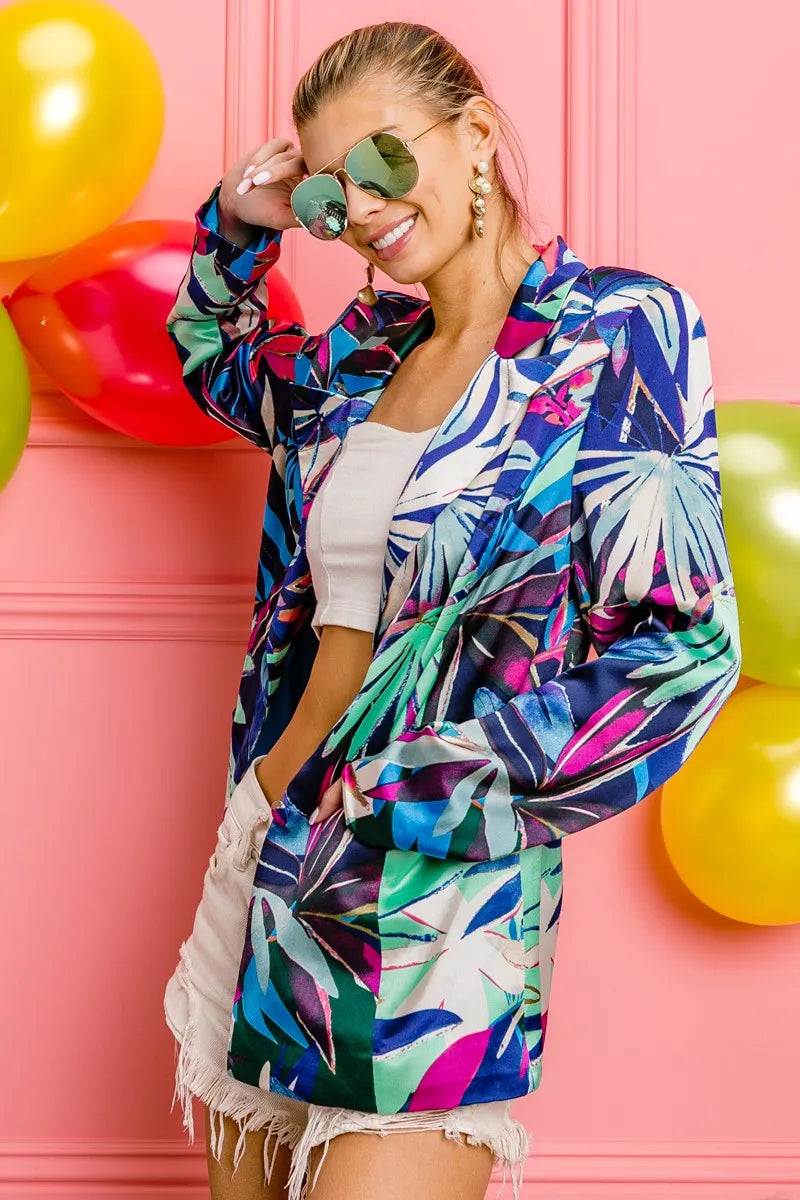 Thin Satin Tropical Single Blazer