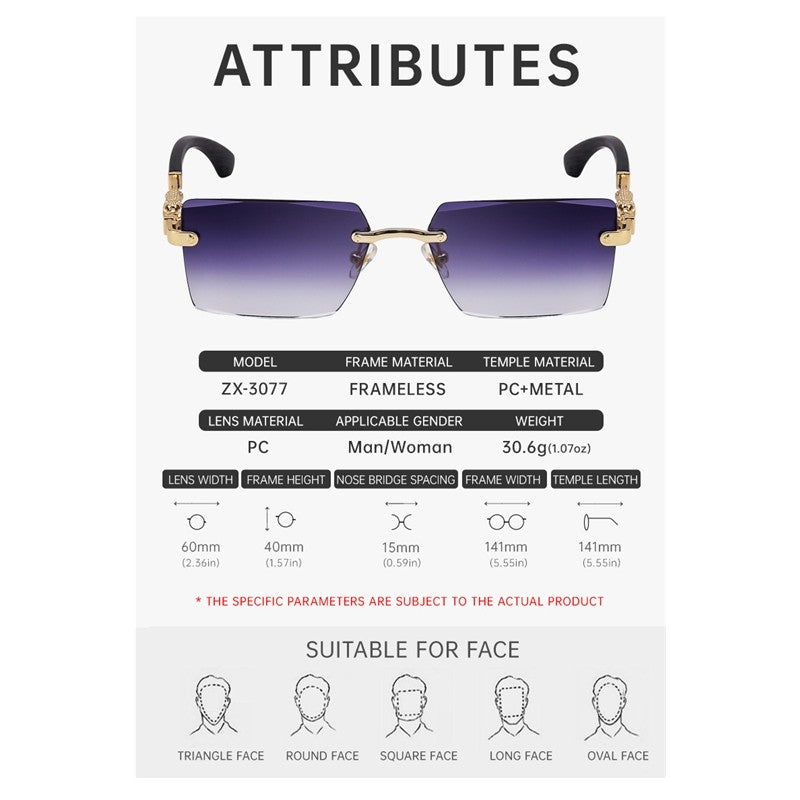 Fashion Retro Frameless UV400 Sun Protection Outdoor Sunglasses