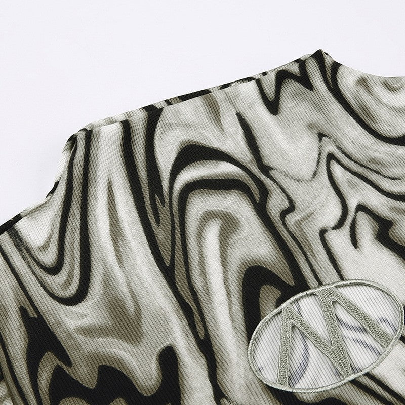 Water Ripple Hollow Letter Asymmetrical Crop Top
