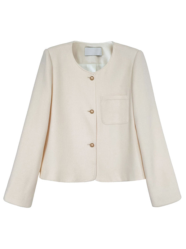 Original Creation Long Sleeves Loose Buttoned Solid Color Round-Neck Outerwear