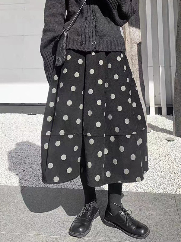 High Waisted Loose Elastics Polka-Dot Printed Split-Joint Skirts