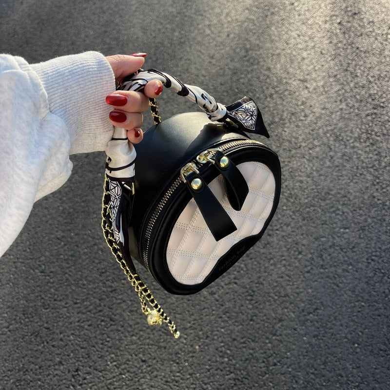 Small Round Embroidered Crossbody Bag for Women – Diamond Pattern PU Leather