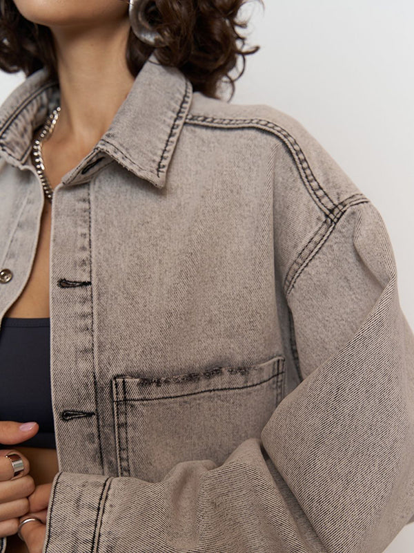 Long Sleeves Loose Buttoned Hollow Pockets Split-Joint Lapel Jackets