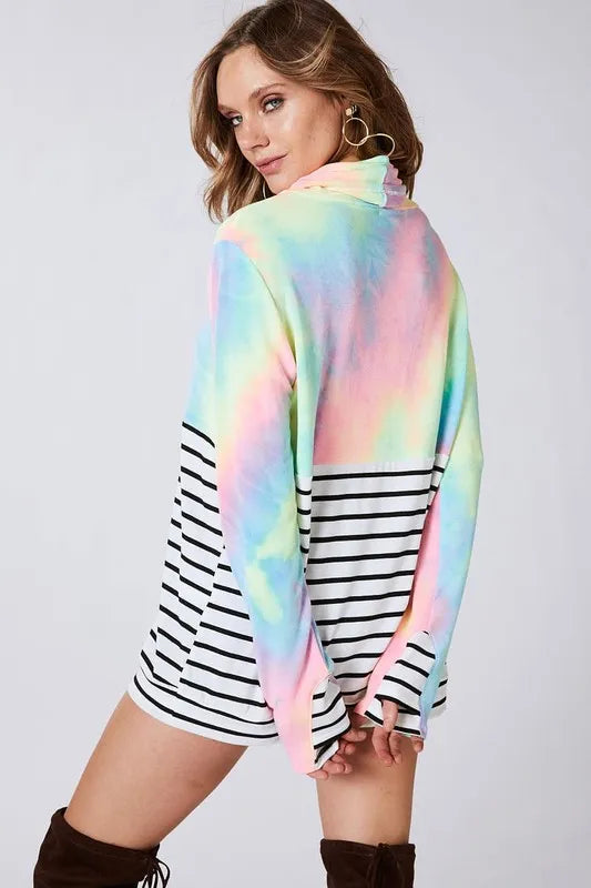 Tie Dye French Terry Cowl Neck Top