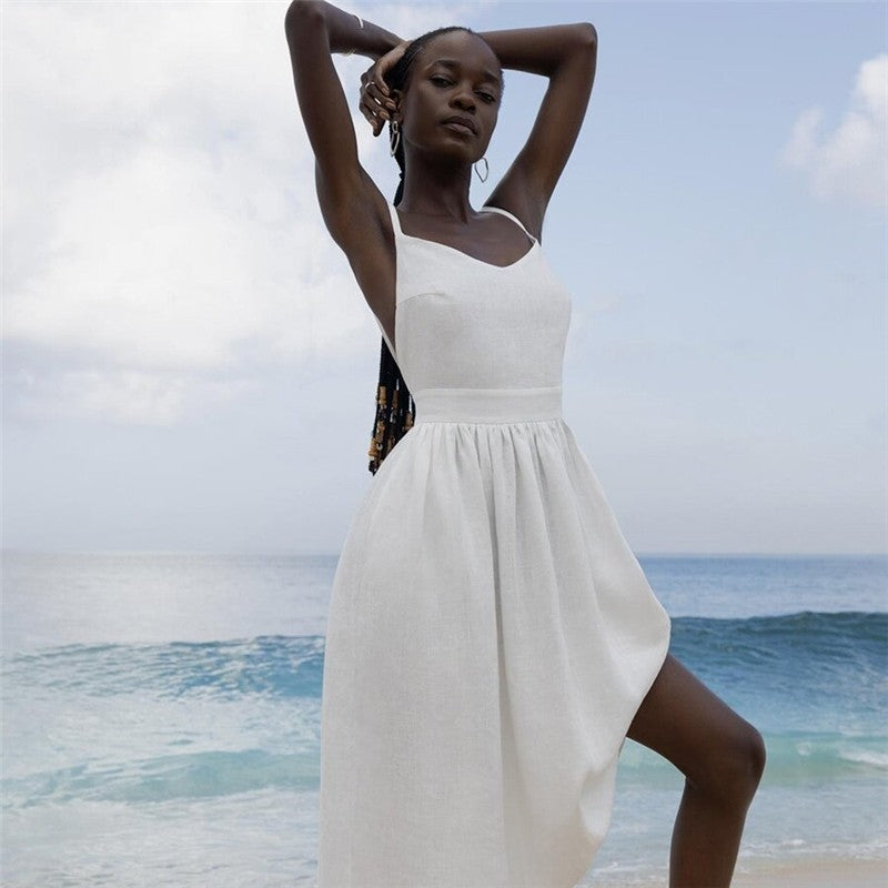 Vibrant V-Neck Halter Backless Dress