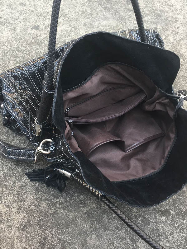 Split-Joint Striped Shoulder Sling Leather Bag