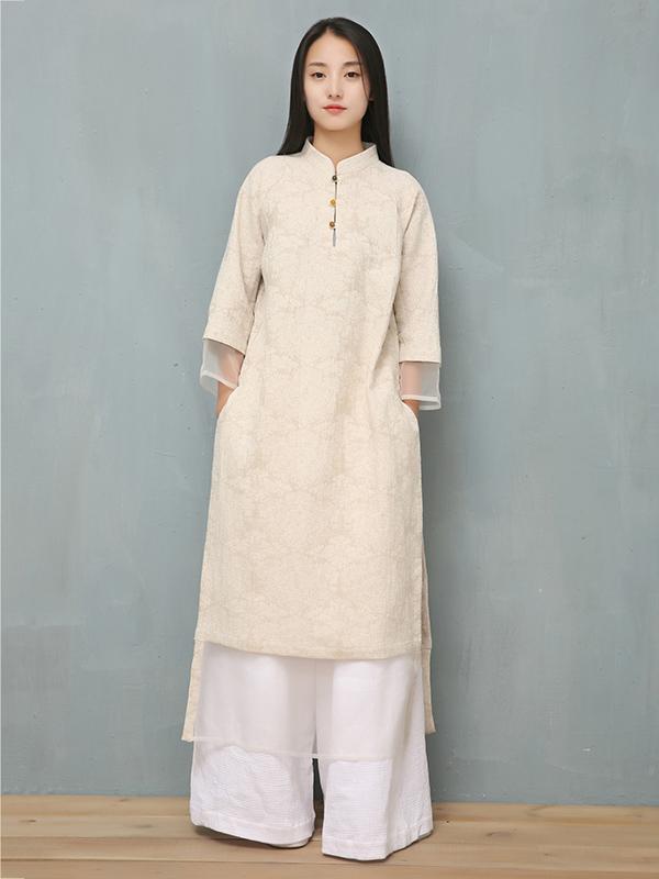 Jacquard Split-joint Ramie Cotton Ao Dai