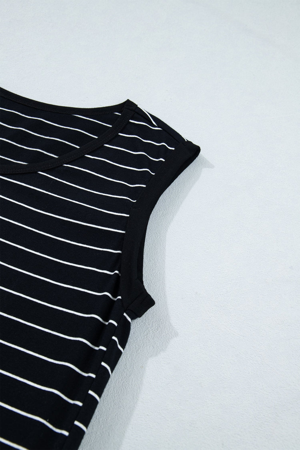 Black Stripe Drawstring Tunic Tank Mini Dress with Pockets