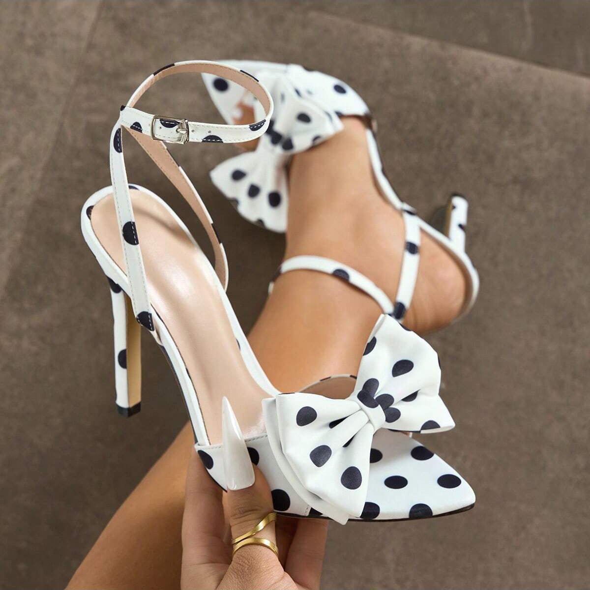 Elegant Silk Polka-Dot Pointed-Toe High Heels with Bow Detail | Women's Extra-High Heel Pumps