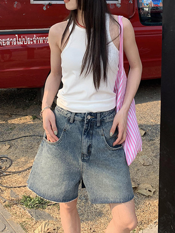High Waisted Loose Split-Joint Denim Shorts Shorts Bottoms
