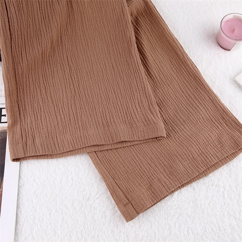 Solid Color Long Sleeve Lapel Buttoned Blouse and Pants Two-piece Lounge Set