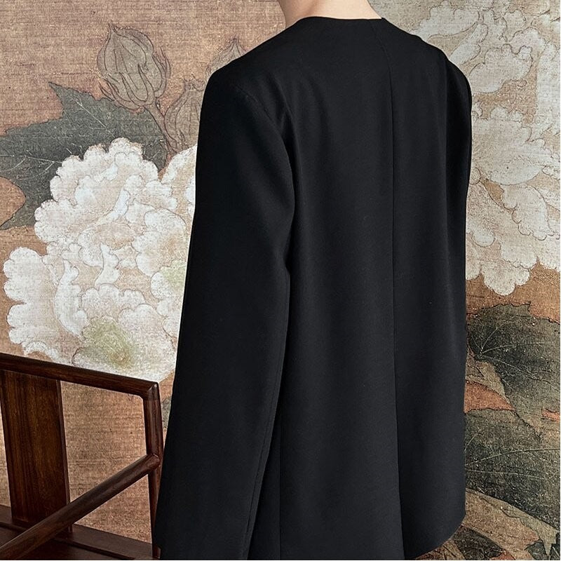 Chic Chinese Jacquard Lapel Blazer with Faux Two-Piece Design