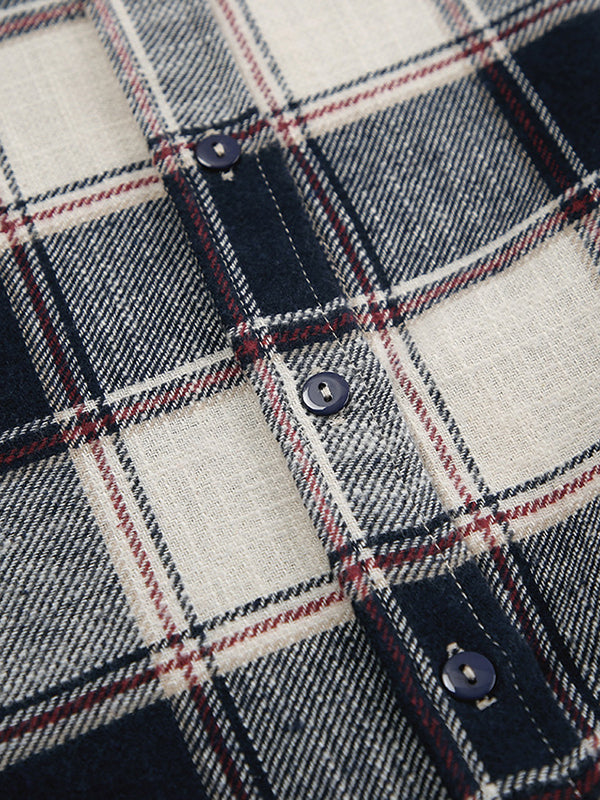 Long Sleeves Loose Plaid Split-Joint Lapel Blouses&Shirts Tops