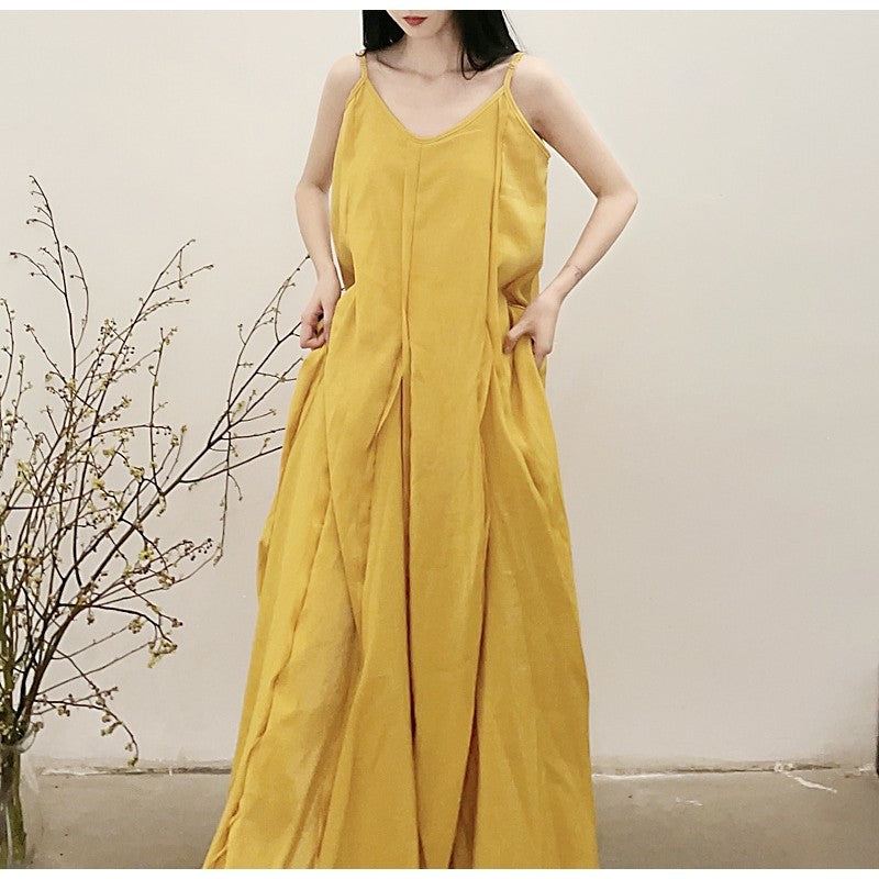 Solid Color Spaghetti Strap Sleeveless A-Line Maxi Dress with Full Hem