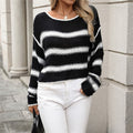 Long Sleeve Crewneck Contrast Color Casual Loose Pullover Sweater