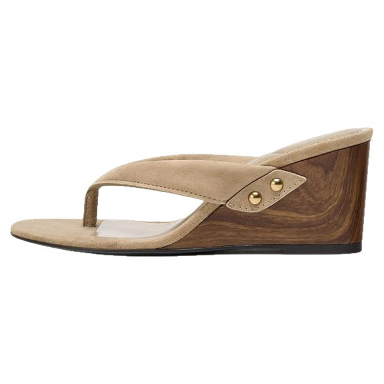 Women's Lightweight Outdoor Sandals – Casual Round Toe PU Slides | Black & Beige
