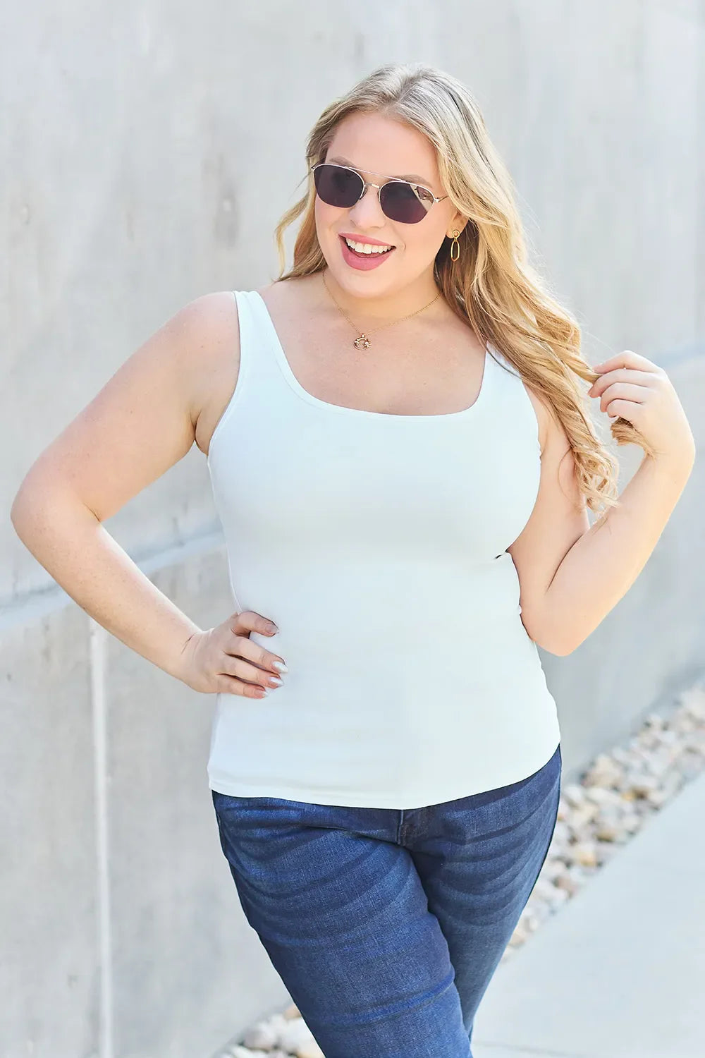 I am a Fashion Junky Full Size Square Neck Wide Strap Tank