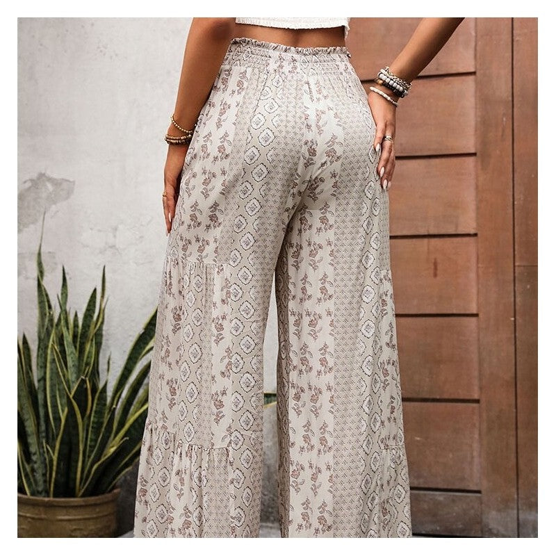 Colorblock High Waist Wide Leg Pants with Belt
