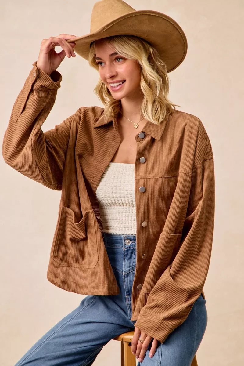 Corduroy Relaxed Fit Shacket with Back Pleat