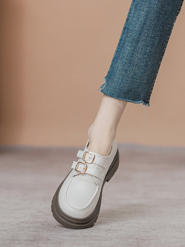 Round-Toe Split-Joint Loafers Platform Shoes