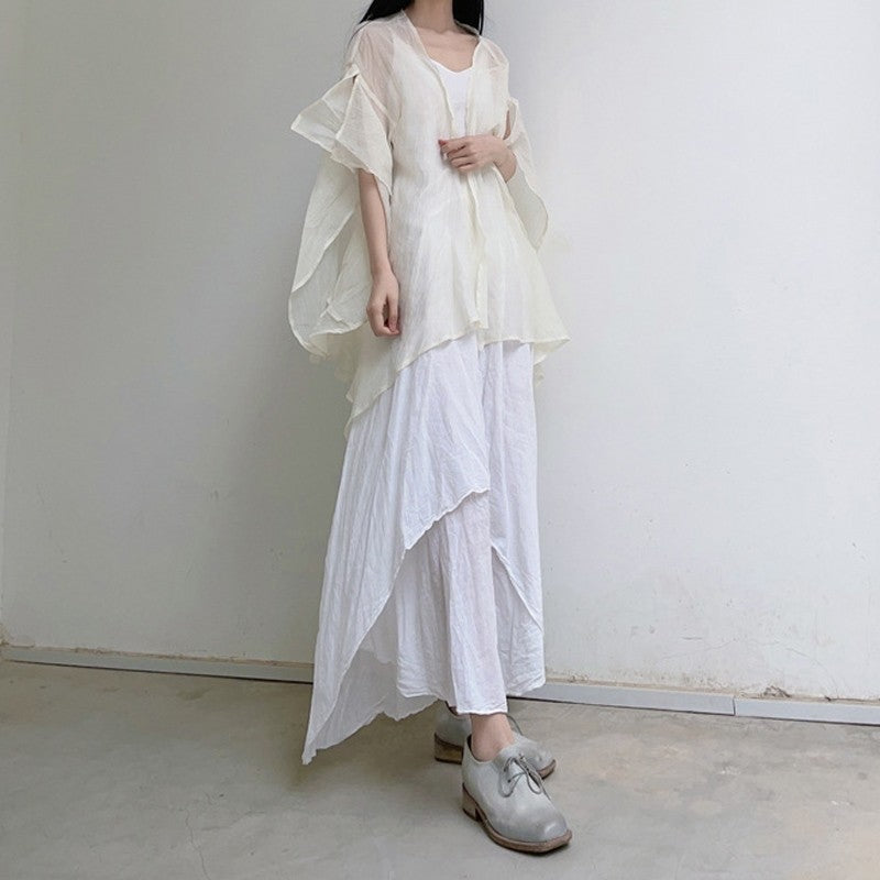 Sheer Half Sleeve Loose Fit Casual Cardigan in Solid Color