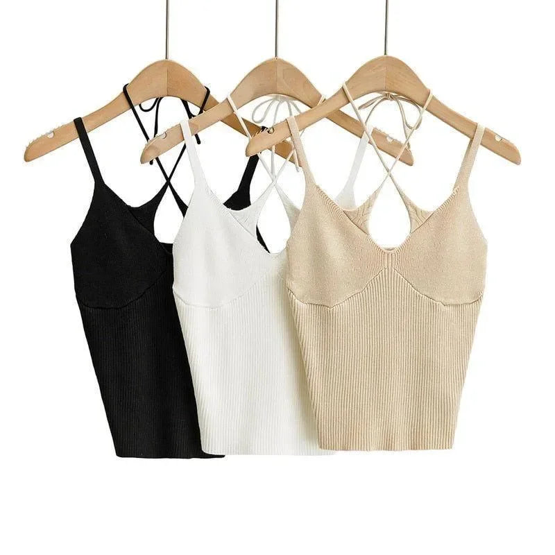 Damian Black Cotton Cross Halter Top