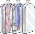 3 Pack Clear Garment Bags with Zipper Waterproof PEVA Suit Covers