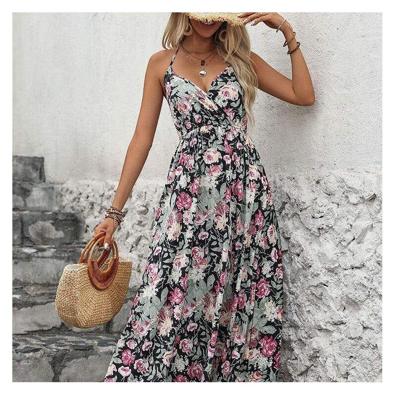 Chic Floral Halterneck Dress