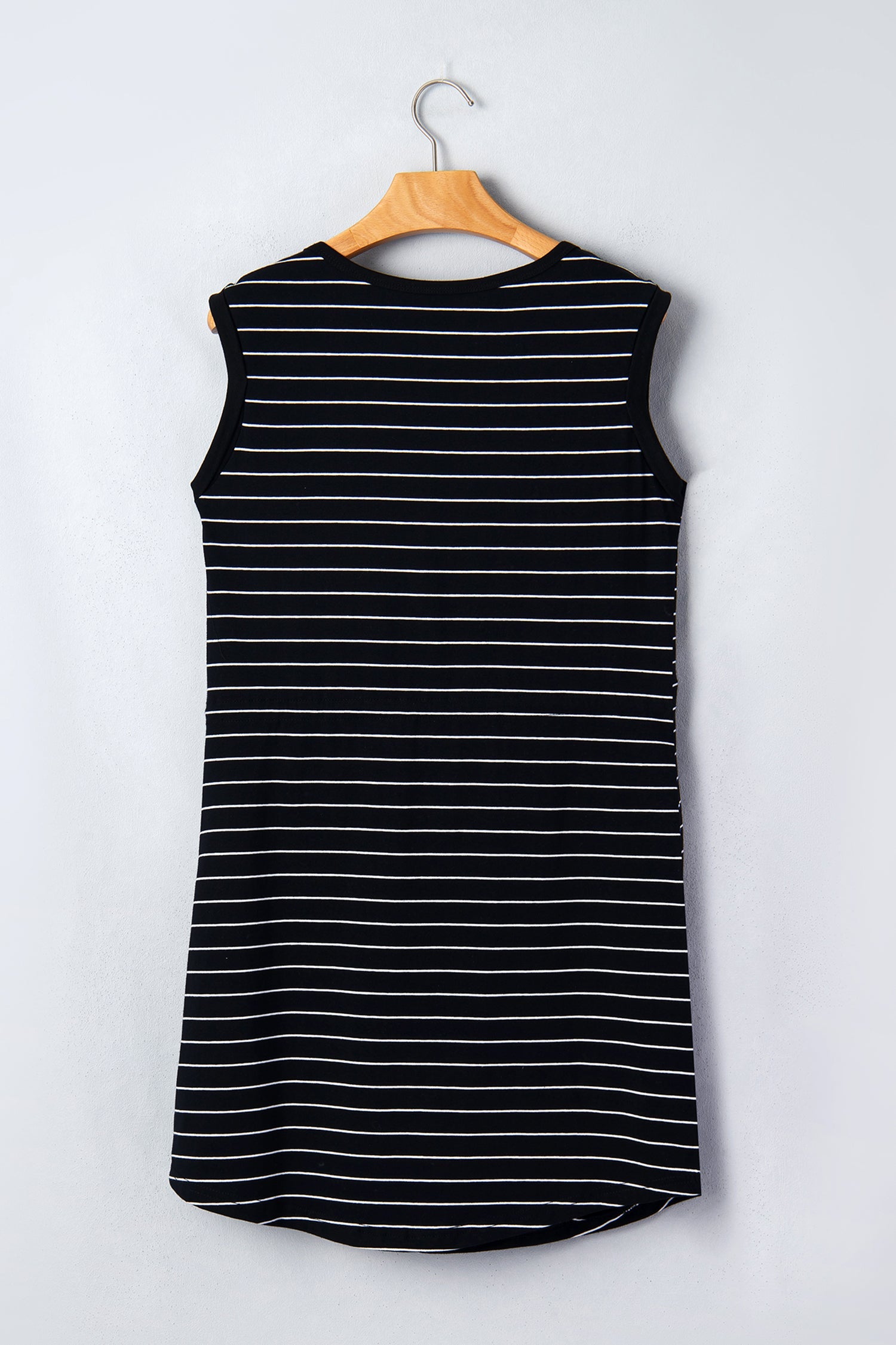 Black Stripe Drawstring Tunic Tank Mini Dress with Pockets