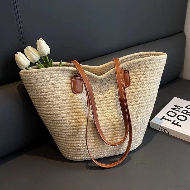 Colorful Oversized Woven Shoulder Tote Bag