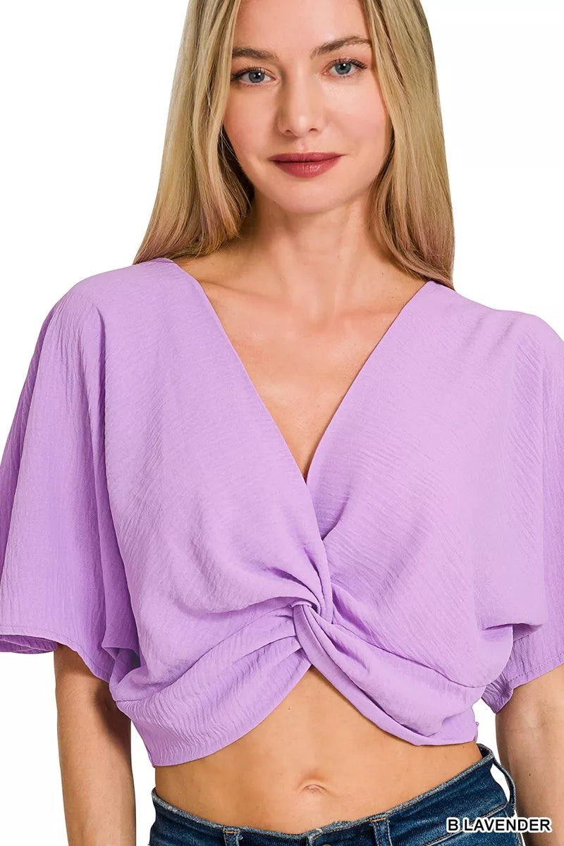 Woven Airflow Twisted Top & Wide Leg Pants Set