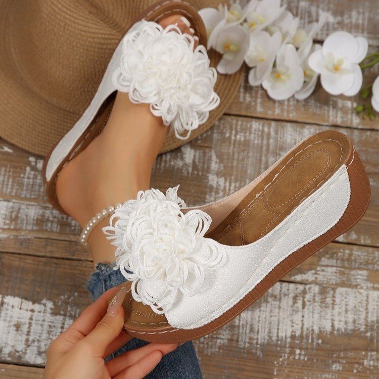 Women's Floral Wedge Sandals | Platform Mule Slides with Adjustable Ankle Strap