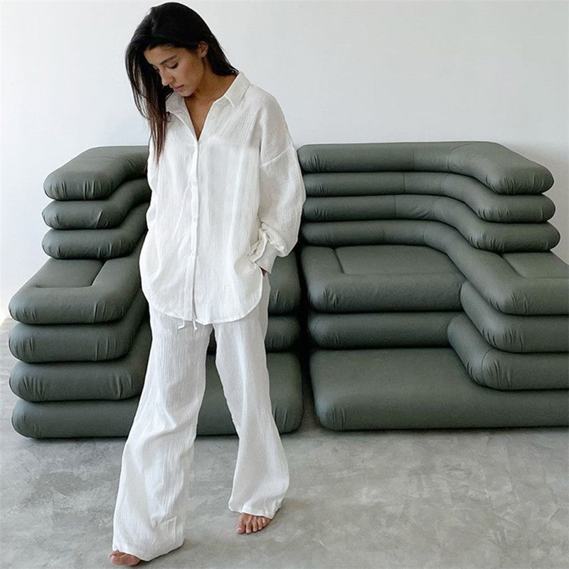 Casual Comfort: Relaxed Fit Long Sleeve Top and Cozy Pants