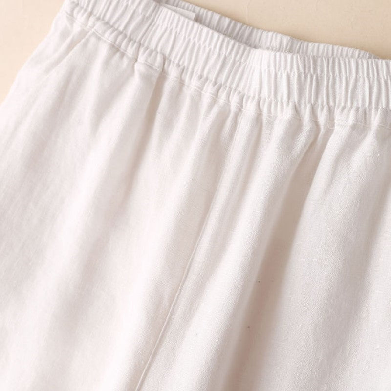 Cotton & Linen Wide-Leg, High-Waisted Straight-Leg & Cropped Casual Pants