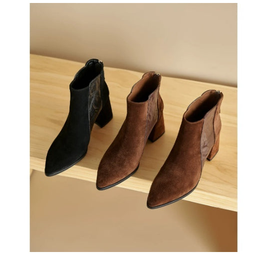 Women's Minimalist British-Style Short Ankle Boots with Back Zipper | Suede Leather