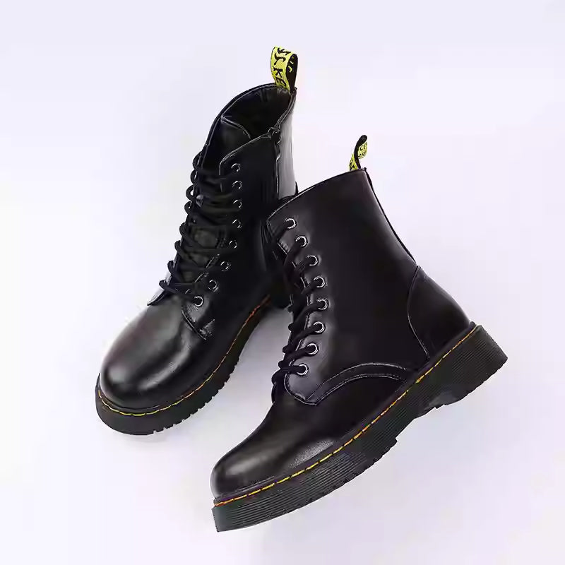Women's Martin Ankle Boots – Round Toe Flat Short Boots | PU Leather Mesh Lining